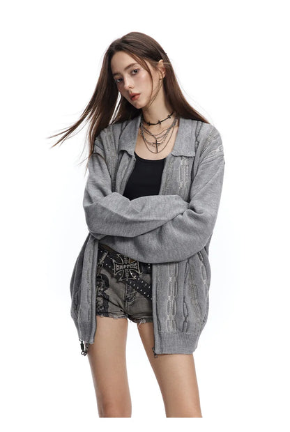 Cable Knit Zip-Up Sweater