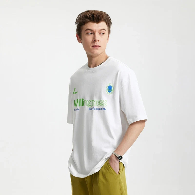 Model wearing the white Catalyst Quote T-Shirt