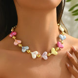 Trendy Ladies Colorful Heart Splicing Necklace