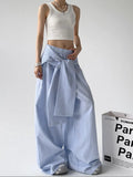 Women Vintage Korean Striped Lace-Up Pants