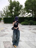 Retro Streetwear Washed High Waist Ripped Jeans