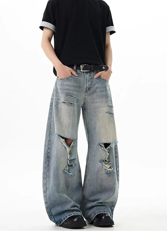 Vintage Blue Ripped Wide Leg Jeans