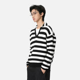 Contrast Color Loose Fit V-Neck Knitted Sweater
