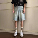 Retro Washed Solid Color Ripped Denim Short