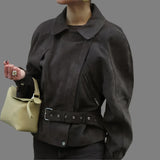 Chic Moto Zipper Belt Jacket