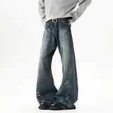 Streetwear Ink Splash Wide Leg Washed Denim Jeans