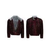 Niche Design Diamonds Fur Collar PU Leather Jacket