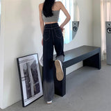 Washed Fake Zipper Spliced Pants