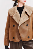 Women Warm Shearling Double Breasted Aviator Leather Jacket