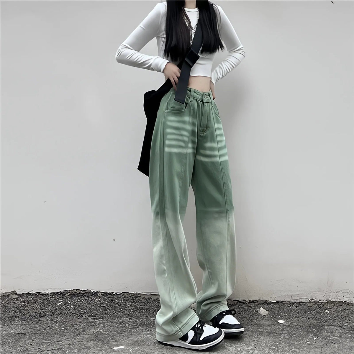 Contrasting Green High-waist Jeans