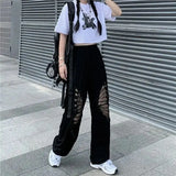 Black Butterfly Embroidery Pattern Loose Pants
