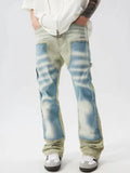 Blue Patchwork Baggy Stacked Wide Leg Flow Jeans