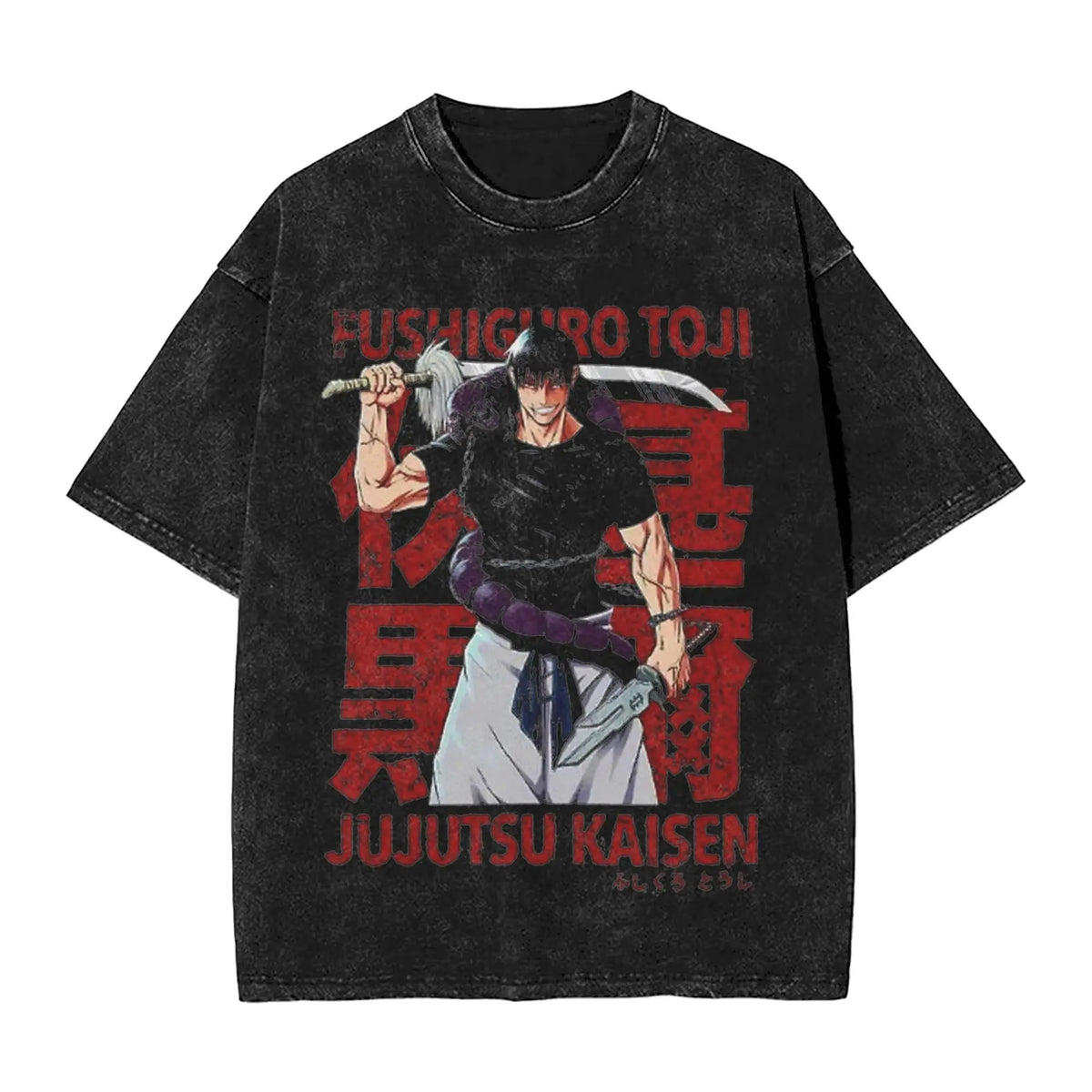 Anime Girl Dinner Print Washed T-Shirt