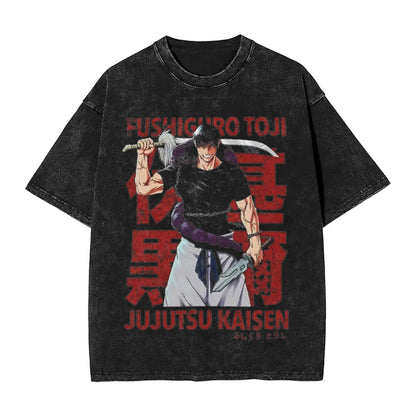 Anime Girl Dinner Print Washed T-Shirt
