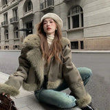 Women Classic Warm Faux Suede Zipper Leather Jacket