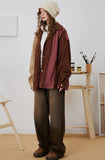 Streetwear Striped Colorblock Corduroy Baseball Jacket