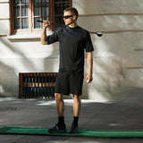 Model wearing the black Classic Crew Neck T-Shirt