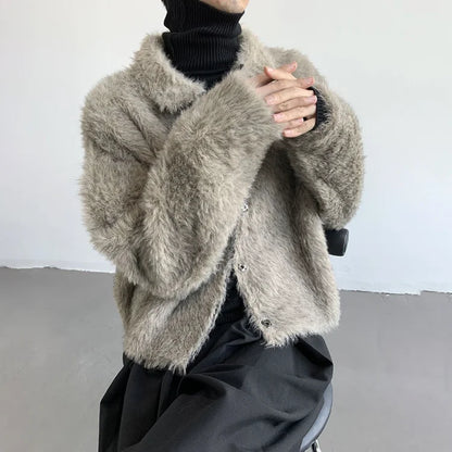 Plush Knitted Lapel Cool Versatile Furr Jacket