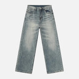Blue Moustache Effect Washed Distressed Jeans