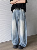 Vintage Washed Blue Textured Wide Jeans