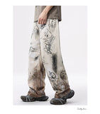 Streetwear American Graffiti Ripped Loose Wide Leg Jeans