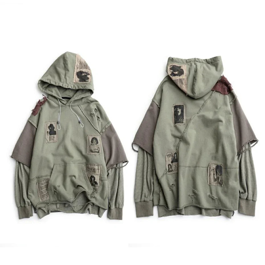 Broken Patchwork Oversized Hip Hop Hoodie