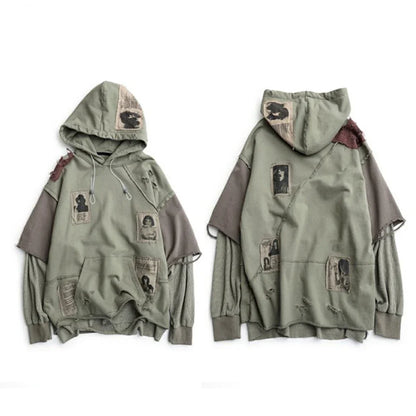 Broken Patchwork Oversized Hip Hop Hoodie