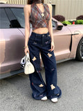 Retro Premium Bear Print Wide Leg Jeans