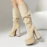 Minimalist Pointed Toe Square High Heels Boots