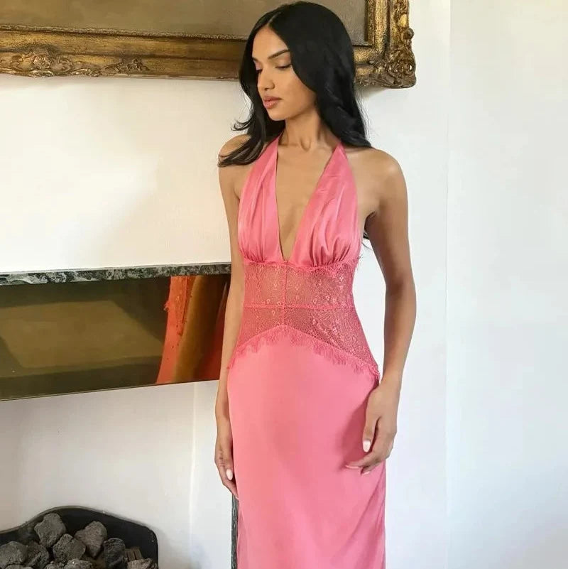 Satin Halter Neck Maxi Dress