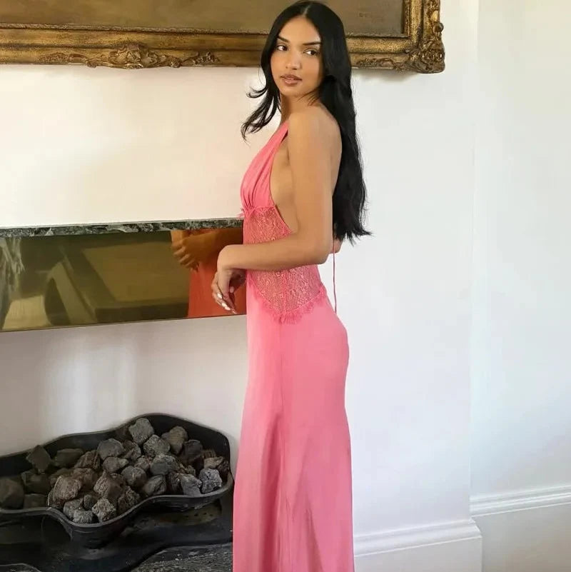 Satin Halter Neck Maxi Dress