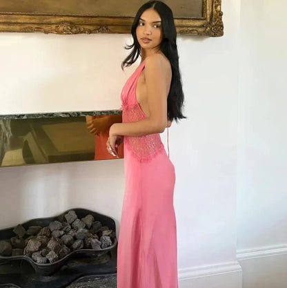 Satin Halter Neck Maxi Dress