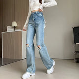 Chic Korean Style Light Blue Ripped Jeans