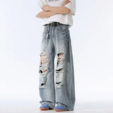 Lightweight Distressed High Waisted Wide Leg Jeans