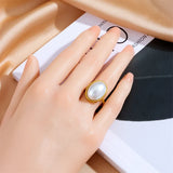 Adjustable Oval Pearl Stainless Steel Ring