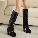 Vintage Y2K Style Black Knee High Zipper Boot