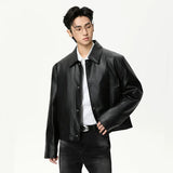 Chic Fashionable Solid Color PU Leather Jacket
