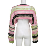 Y2K Hollow Striped Gothic Crop Sweater
