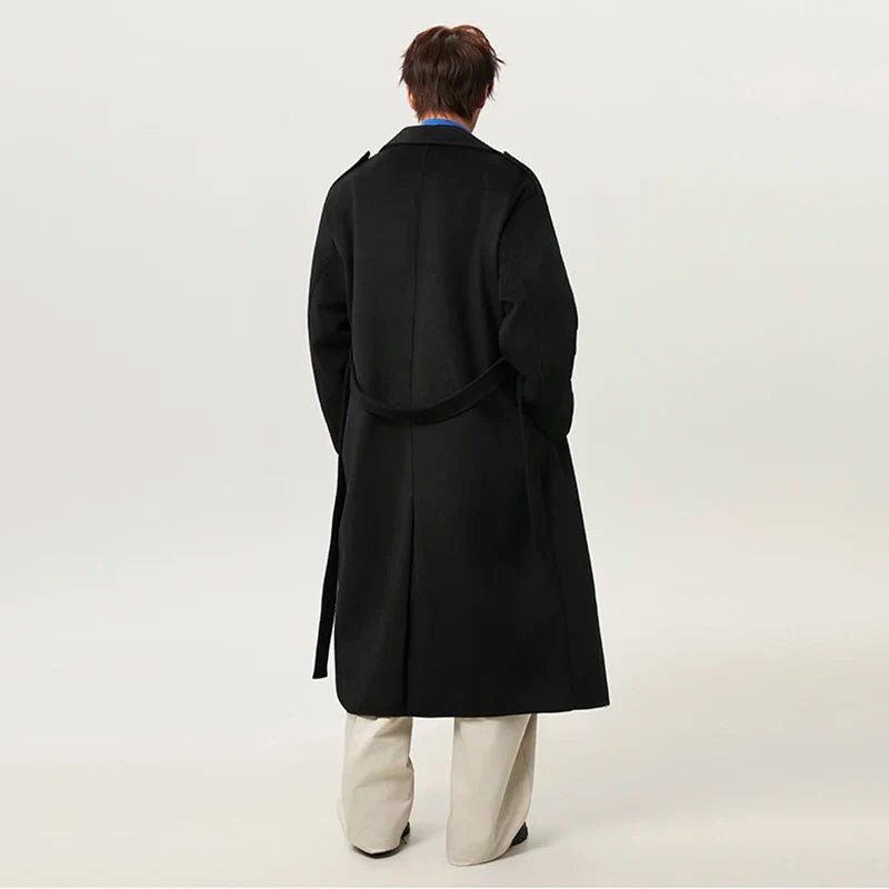 Y2K Belt Thick Double Breasted Woolen Coat