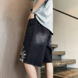 Baggy Embroidered Denim Shorts