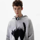 Colorful Japanese Cat Print Knit Hoodie