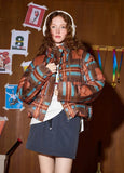 Women American Style Plaid Puffer Jacket
