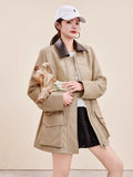 Mid-Length Drawstring Waist Faux Leather Coat