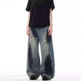Vintage Streetwear Ripped Straight Wide Jeans