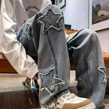 Model wearing the blue Star-Patterned Jeans