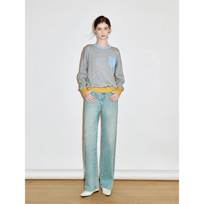 Color Blocked Knitted Pullover Sweater