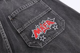 Summer Vintage Star Letter Printed Washed Denim Short