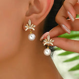 Shiny Crystal Pearl Dangle Earrings