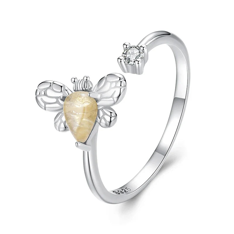 Women Cute Adjustable Sterling Silver Bee Ring