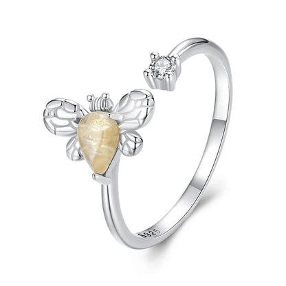 Women Cute Adjustable Sterling Silver Bee Ring